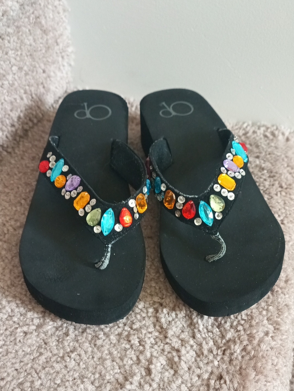 OP Black Flip Flops with Colorful Jewel Accents